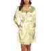 BESDEL Women's Satin Silk Bathrobe Oblique V-Neck Short Kimono Robe Bridesmaids Robe XXL Gold