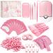 267 PCS Eyelash Extension Supplies Lash Extension Kit USB Air Conditioning Blower,Silicone Pad,Under Eye Gel Pads,Mini Makeup Mirror,Tapes,Tweezers,Glue Rings,Eyelash Brushes,Micro Brush Applicators pink