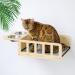 Yiotl Wall Mounted Wood Cat Shelf Bed with Two Bowls Wood Cat Feeder Shelf Wall Cat Bowls Indoor Cat Playing Platform Cat Perch Bed with Mat