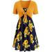 Women's Yellow Floral V-Neck Summer Dress | Short Sleeve A-Line Swing Dress - Buy Online on GoSupps.com