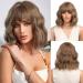 Esmee Short Wave Ash Brown Bob Wigs With Fringe Shoulder Length Wig Curly Wavy Synthetic Cosplay Wigs for Women Ash Brown 12 Inch (Pack of 1)