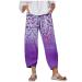 Boho Cropped Pants for Women,Women's Casual Summer Capri Pants Cotton Linen Print Wide Leg Ankle Pants with Pockets P01-purple X-Large