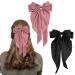 Bow Hair Clip 2Pcs Hair Bows for Women Big Bowknot Hairpin French Hair Clips with Long Ribbon Solid Color Hair Barrette Clips Soft Satin Silky Hair Bows for Women Girls(Black+Pink)