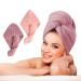 LTBL microfiber hair cloth wrap large double-layer thickened hair drying towel with button fast drying hair towels for women (rose & light pink)