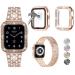 3-Pack Compatible With Apple Watch Band + Case 38mm 40mm 41mm 42mm 44mm 45mm, Women Bling Diamond Metal Strap with Diamond Case and Glass Screen Protector Case For iWatch Series 8 7 6 5 4 3 2 1 SE (Rose Gold, 40mm) Rose Gold 40mm