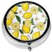 Yellow Lemons Mini Round Pill Box - 3 Compartment Travel Pill Organizer | Portable Medicine Case for Home & Office - Buy Online on GoSupps.com