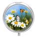 Pill Box Pill Case 3 Compartment Travel Pill Box Butterflies Daisy Flower Printing Small Pill Box Portable Medicine Pill Case Pill Organizer for Purse & Pocket for Travel Handbag (Round)