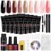 PHOENIXY Poly Nail Gel Kit 9 Colors Enhancement Builder Nail Gel Black Brown Nude Pink Nail Extension Gel Kit with Slip Solution Poly Nail Kit Gift for Women Hot Cocoa Bliss