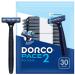 Dorco Pace 2 Plus Disposable Razor 2 blades Pivoting Head Open-Flow for Easy Rinsing with Lubricating Strip and Long Non-Slip Rubber Handle (30ct No Rubber Handle) 30 ct No Rubber Handle