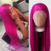 Tawarm long smooth rose Red wig with a lace front synthetic wig for women middle part bright pink glue-free high temperature fiber daily wearing wig (pink straight)