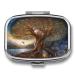 Pill Box Tree of Life Print 2 Compartment Medicine Pill Case Pill Organizer Decorative Metal Portable Pill Box for Pocket Or Purse