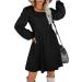 Aokosor Square Neck Long Sleeve Knit Dress - S Black | Knee-Length Babydoll Jumper Dress - Buy Online on GoSupps.com