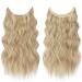 FESHFEN Invisible Wire Hair Extensions 16 Inch Long Wavy Synthetic Hair Piece for Women - Dark Golden Mix Beige Blonde - Buy Online on GoSupps.com