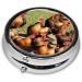 Farm Rooster Pattern Mini Round Pill Box | 3 Compartment Travel Pill Organizer | Portable Case for Home & Office - Buy Online on GoSupps.com