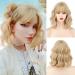 WERD Short Blonde Wig with Bangs,Wavy Bob Blonde Wig for Women,Blonde Short Curly Wig for Cosplay and Party