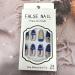 Shop Blue Press On Nails - Almond Medium Acrylic False Nails with Gold Foil & Rhinestones | Full Cover Glossy Coffin Stick-on Set - Buy Online on GoSupps.com