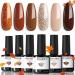 Modelones Gel Nail Polish 6 Colors Nuetral Nude Brown Gel Polish Fall Colors Gold Glitter Nail Gel Polish Set Soak OFF U V Nail Art Gel Kit Manicure Salon DIY Nails Gift Brown Nude