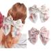 Chiffon Bow Barrettes Hair Clips - AWAYTR 2 Packs Flower Elastic Hair Bow for Women Wedding Party (White+Pink)