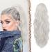 Feshfen ponytail hair part with cord 45 cm waves braid horse tail Extrolation hair extension synthetic long wavy hair extension ponytail for women silver gray