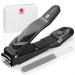 Nail Clippers for Men Women with Catcher No Splash Ultra Sharp Professional Heavy Duty Nail Clipper Adult Sturdy Fingernail Clipper and Toenail Clipper with Nano Nail File for Travel Home Gifts Black