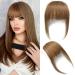 Flat Bangs Clip in Bangs Real Human Hair Bangs Hair Extensions Fringe Hair with Temples Light Brown Color Air Bangs Light Brown
