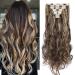 8Pcs Hairpiece Clip in Hair Extensions 24inch Brown Curly Hair Synthetic Hair Piece Long Curly Wavy for Full Head 24 Inch Curly #Dark Brown&Golden Brown