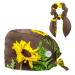 Nurse Scrub Caps Women Long Hair Sunflowers White Wooden Adjustable Working Cap with Button and Bow Hair Scrunchie Multicoloured 9