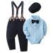 ZOEREA Baby Boy Gentleman Outfits Clothes Set 0-18 Months Romper Jumpsuit with Bow Tie + Suspender Pants Infant Wedding Suit Clothing Sets 6-12 Months Blue