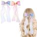 WLLHYF 2 Pcs Hair Bows Colorful Ribbon  Princess Ribbon Pearl Tassels Girls Hair Accessories Embroidery Alligator Clips for Girls Kids Teens Women Princess Wedding Birthday Party Colorful B