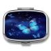 Pill Box Blue Starry Butterfly Print 2 Compartment Medicine Pill Case Pill Organizer Decorative Metal Portable Pill Box for Pocket Or Purse Style