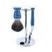 Edwin Jagger 3pc Gillette Mach3 Shaving Brush Black Synthetic Fibre With Stand Chrome Plated (Blue)