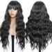 FUGADY Black Wavy Wig with Bangs | Long Synthetic Body Wave Wig - Heat Resistant & Affordable | Ideal for Cosplay - 24 Inches - Buy Online on GoSupps.com