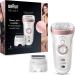 Braun Silk- pil 9 Epilator With Shaver & Trimmer Head Shave Trim & Epilate For Long-Lasting Smooth Skin Provides Smooth Skin For Weeks 100% Waterproof 2 Pin Bathroom Plug 9-720 White/Pink