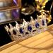 Vintage Royal Queen Teardrop Rhinestone Diadem Tiaras Crown - Silver Blue Stone | Wedding Hair Jewelry - Buy Online on GoSupps.com
