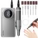 Electric Nail Drill AISEELY Professional Electric Nail Files 35000RPM Portable Rechargeable Powerful Nail Machine Manicure Drill Set with 6 Sanding Bits for Salon & Home Grey