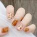 Spring Press On Nails Short Round 28 PCS False Nails with Glue  Floral Camellia Glossy Orange