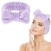 Spa Bowknot headband women spa hair band cosmetics coral fleece makeup hair bands elastic cosmetic headband wide -clamp coral fleece washing face head wrap for shower skin care (violet)
