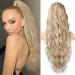 Porsmeer 30 inch 75cm ponytail long water lure ponytail for women curly wavy clip in hair extension with a cord strain natural synthetic hair (chestnut brown mixed blonde)