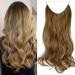 OMGREAT Long Halo Hair Extensions Highlight 18 Inch Wavy Curly Synthetic Hair Piece for Women Transparent Wire Headband Heat Friendly Fiber 4.2 Oz No Clip (Ginger Brown Mix Bleach Blonde) 18Inch&Curly Ginger Brown Mix Bleach Blonde