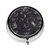 Purple Black Goth Spooky Portable Metal Pill Box Round Mini 3-Compartment Plastic Insert hinged Fastening Design Suitable for Small Pills Must-Have for Travel