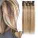 Elailite Clip in Extensions Real Human Hair - (8 PCs 18 Clips hair extension real hair clip) - smooth 25cm 50g #12/613 golden brown & bleached blonde