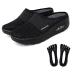LELEWANG Womens Breathable Lightweight air Cushion Slip-on Walking Slippers Orthopedic Diabetic Walking Shoes 11 Black
