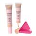 CC Cream Bb Cream Foundation Skin Tone Adjusting Matte Colour Correcting Brightening Face Cream Full Coverage Foundation Anti-Redness with Triangle Powder Puff Set (Natural)