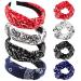 TOBATOBA 8 Pack Bandana Headband for Women Elastic Paisley Headbands, Wide Knotted Headbands for Women Top Knot Headband Turban Headbands, Vintage Boho Headbands No Slip (4set black red blue white) Black, Red, Blue, White