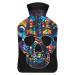 Color Skull Hot Water Bottle With Cover Plush Bed Bottle Hand Warmer For Adults And Children 26.5X15.3cm