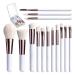 Travel Makeup Brush Set - 14 Small Make up Brush Sets for Women Makeup Brush Kit with LED Cosmetic Brush Set with Storage Box Portable Beauty Brush Set for Girls Womens White
