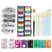 Kasmole Artistic makeup facial makeup with stencils palette with 12 compartments with brushes stencils rhinestones watersoluble cosmetics for boys girls youth