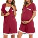 Uniexcosm Maternity Nursing Nightdress Women's Short Sleeve Nightwear Soft Button Down Nightgown Stripe Sleepwear Maternity Pyjamas Nightshirt Wine Red M