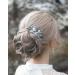 Edary Bridal Silver Wedding Hair Combs Blue Pearl Bridal Headpiece Leaf Hair Clips Rhinestone Hair Accessories for Women and Girls