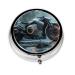 Sci-Fi Motorcycle Portable Metal Pill Box Round Mini 3-Compartment Plastic Insert hinged Fastening Design Suitable for Small Pills Must-Have for Travel Black